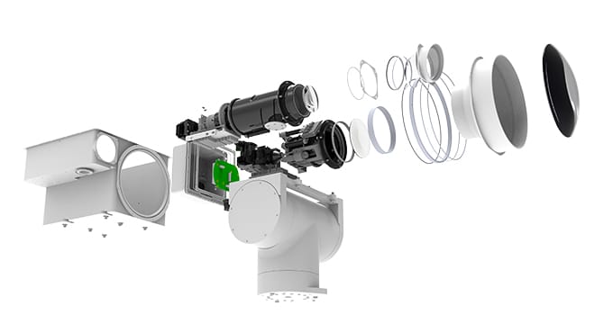 Exploded view of an RP Optical electro-optical assembly